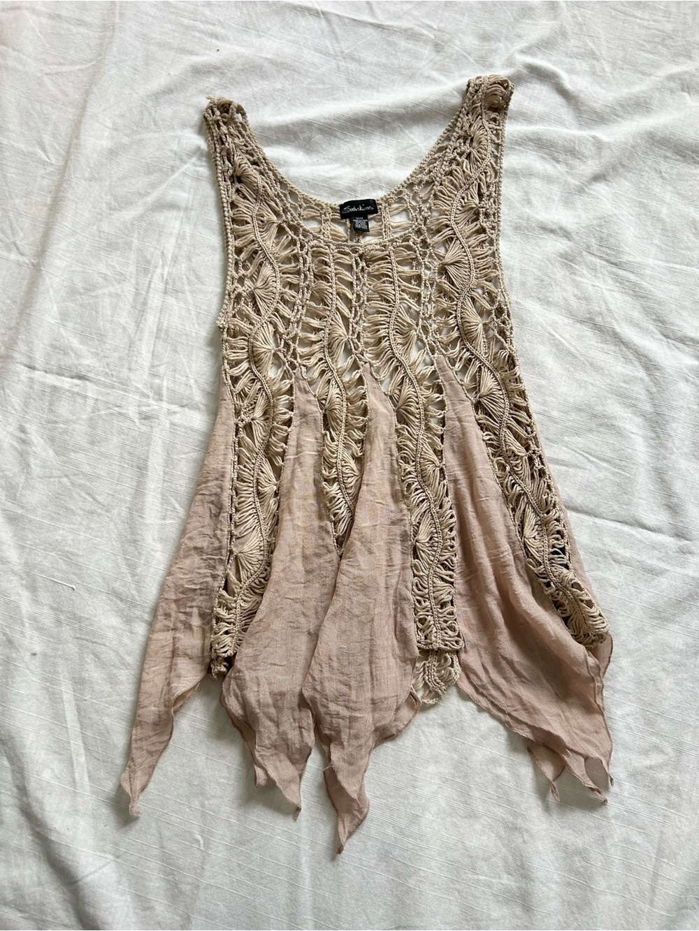 Boho Crochet Tank Top Tan Neutral Western Festival Cowgirl Sleeveless